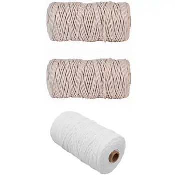 

3 roll mx200M Natural Handmade Cotton Cord Macrame Yarn Rope Diy String Knitting - 2 roll beige & 1 roll White