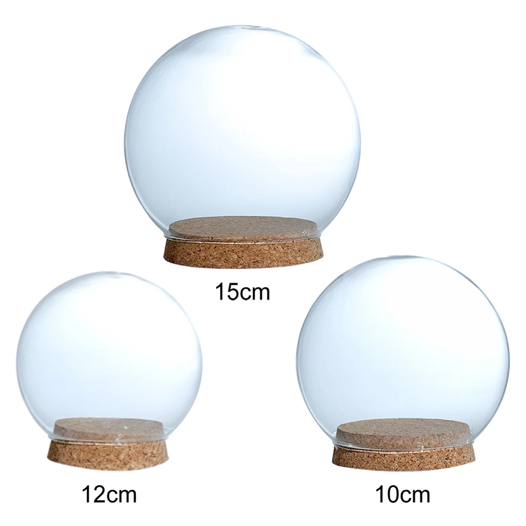 Modern Handcraft Glass Dome Cover Dry Flower Vase with Wood Cork Base Landcrape Figurines Model Display Artwork