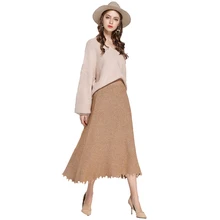 Длинная женская зимняя юбка, Новая женская юбка с бахромой, Модная вязаная юбка, корейский стиль, женская одежда, Faldas Largas, уличная одежда