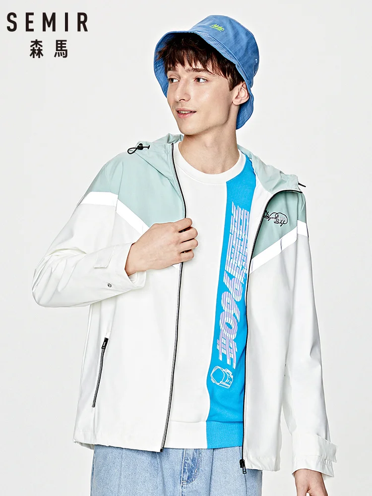 

SEMIR Men jacket 2020 spring new contrast color stitching letters embroidered jacket stretch comfortable top