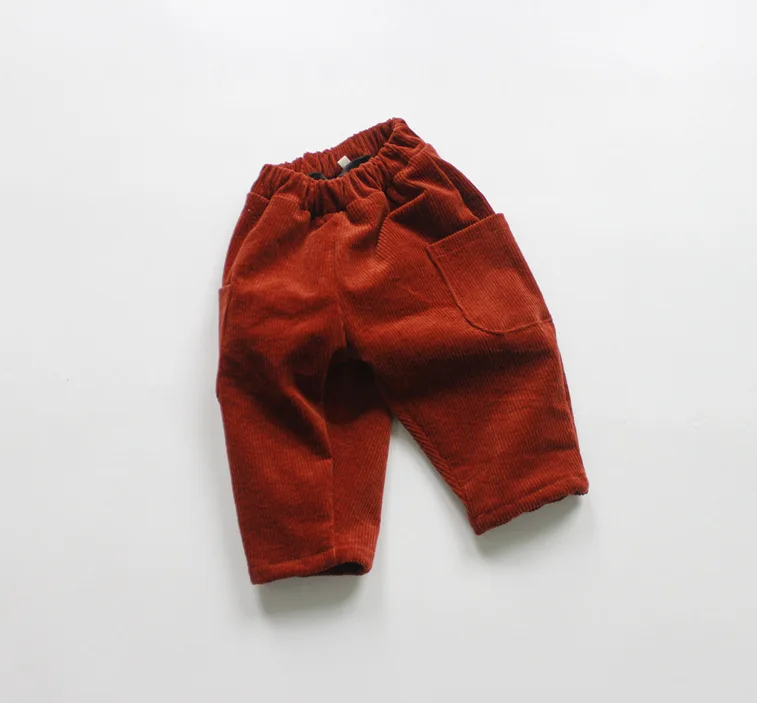 Штаны для маленьких мальчиков, зимние леггинсы, дизайнерские брендовые плотные штаны для мальчиков и девочек, Корейская Вельветовая одежда - Цвет: red