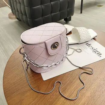 

Fashion Bucket Shoulder Bags Women Rhombus Pattern PU Leather Chain Handbags Small Casual Messenger Bags Ladies