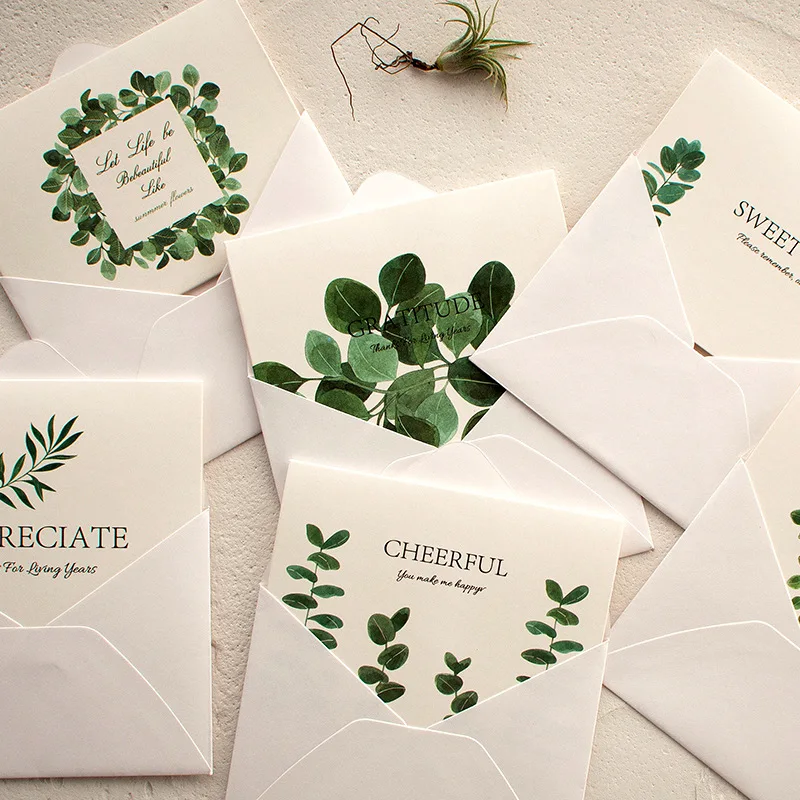 

XINAHER 1pc/5pcs summer plants leaves Greeting Cards Thank You Card with Envelope for Holiday Season Mother' Day Blessing Cards