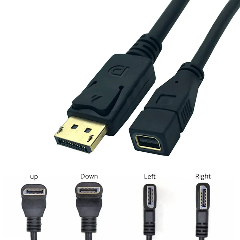 DisplayPort DP Male 90 Degree Right Angle to mini DP Female Cable for Displays Monitors
