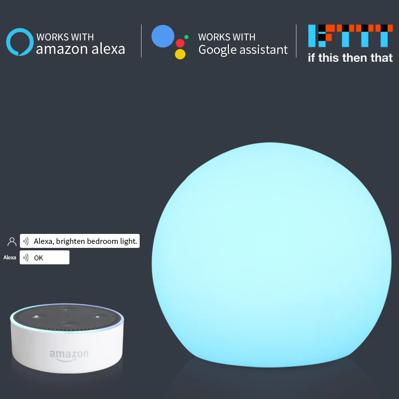 

Round Ball USB Charging LED Smart Night Light 1.5W Alexa Echo Google Home IFTTT Smart Phone App Control Night Lighting