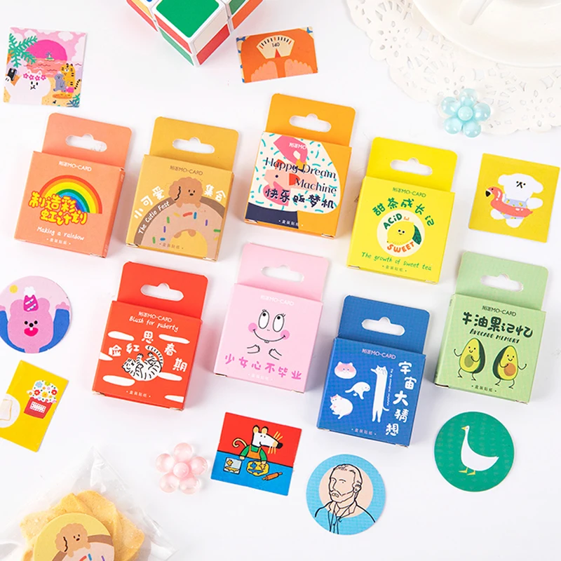 46Pcs/box Kawaii Colorful Rainbow Stickers Set Scrapbooking Planner Cute Lovely Fruit Animal Stationery | Канцтовары для офиса и