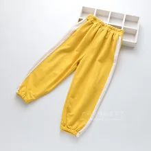 0111-21 детская одежда Весна стиль Модные Полосатые края для девочек свободные шаровары противомоскитные штаны