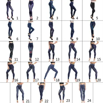 

Women Seamless Imitation Denim Print Leggings Sexy High Waist Wrap Leg Pants