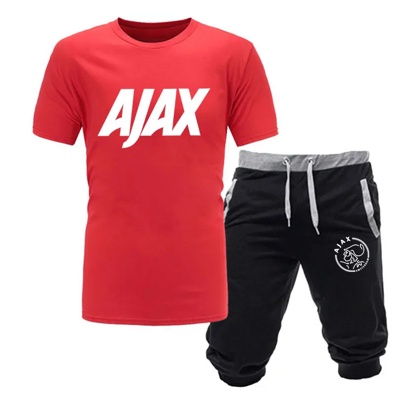 Модные футболки ajax, забавные мужские футболки+ шорты, два предмета, футболки с коротким рукавом, роскошные летние хлопковые футболки