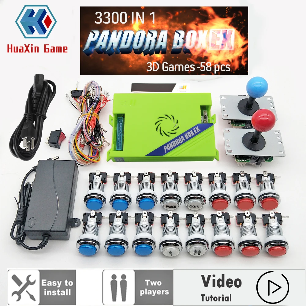 Video for 2 Player Original Pandora Box EX 3300 Kit Copy SANWA Joystick,Chrome LED Push Button DIY Arcade Machine Home Cabinet