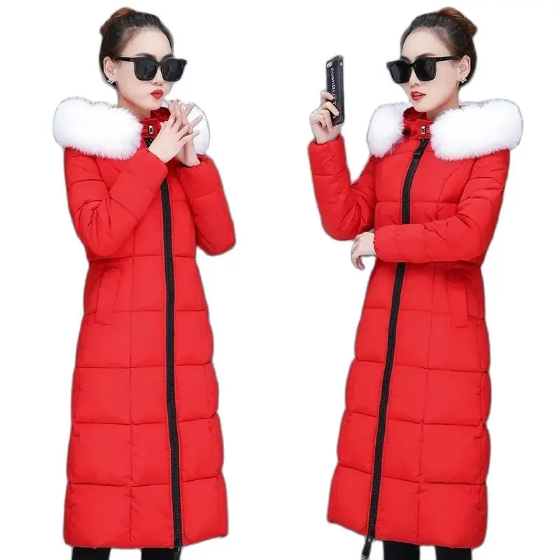 

Женское пальто-парка с большим меховым воротником, длинное утепленное хлопковое пальто выше колена с капюшоном, Осень-зима 2023