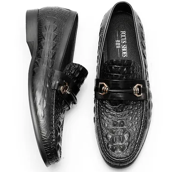 

2019 Designer Fashion Mens Driving Shoes Black Leisure Male Casual Crocodile Shoes Genuine Leather Men's Loafer Dress Shoes