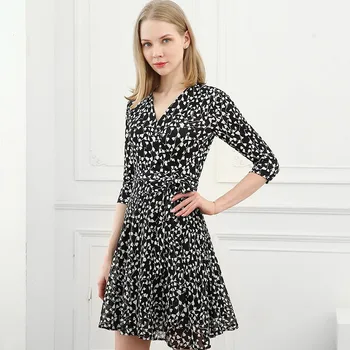 

wrap women party dress 2020 summer V-neck black print French floral small fragrance patchwork dress befree ladies dresses