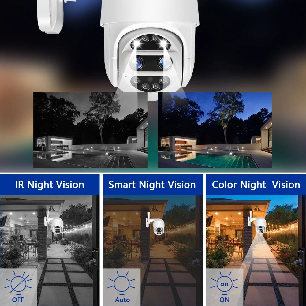 2K Full HD IP WIFI Camera Video Surveillance Outdoor Security Protetion CCTV Dual Lens 2.8mm-12mm Onvif 4X ZOOM PTZ AI Tracking