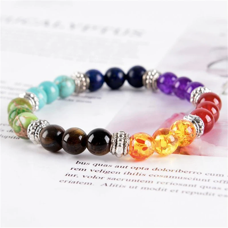 7 Chakra Reiki Prayer Healing Balancing Bracelet 8mm Semi-Precious Gemstone Natural Beads Bracelets Yoga Meditation Jewelry Gift