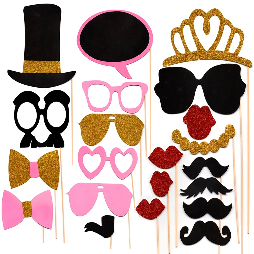 20pcs Mustache Hat Bow Tie Hand Held Photo Booth Prop Wedding Party Decor 