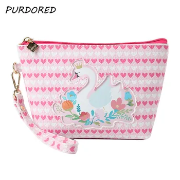 

PURDORED 1 pc Flamingo Cosmetic Bag PU leather Swan Pattern Makeup Organizer Bag Travel Make Up Case Box Trousse De Toilette