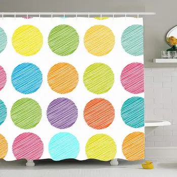 

Shower Curtain Set with Hooks 72x78 Circle Nineteen Spring Rainbow On Color Polka Kids White Dot Sweet Abstract Trendy Dotted