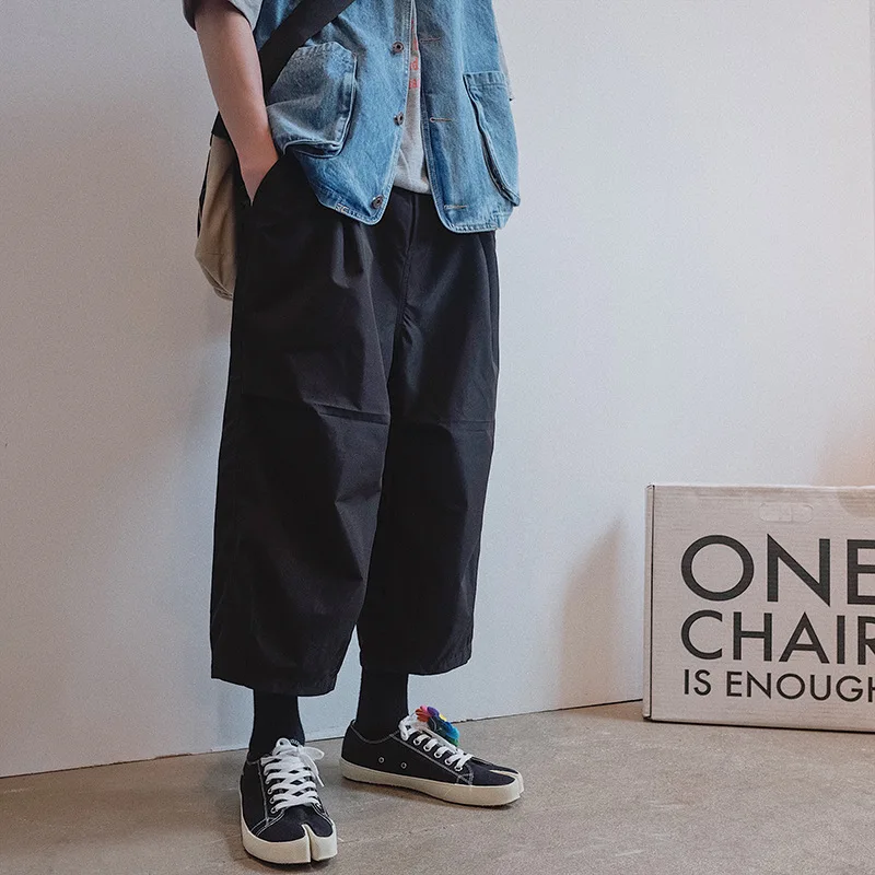 

2019 Summer New Style Japanese Korean Loose Casual Pants Men's Fashion INS Large Size Bib Overall Thin Capri Pants Men's