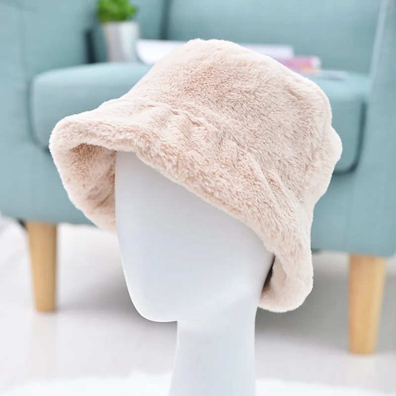 Elegant Solid Wool Outdoor Hat Women Coral Fleece Bucket Hat Cute Winter Autumn Keep Warm Korean Streetwear Cap Round Bow