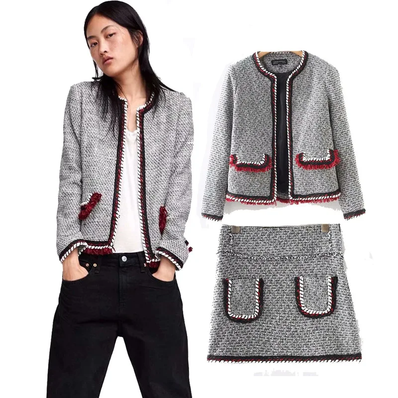 

2018 Autumn New Style European And American Women's Strap Texture Soft It Skirt + Casual Suit Jacket