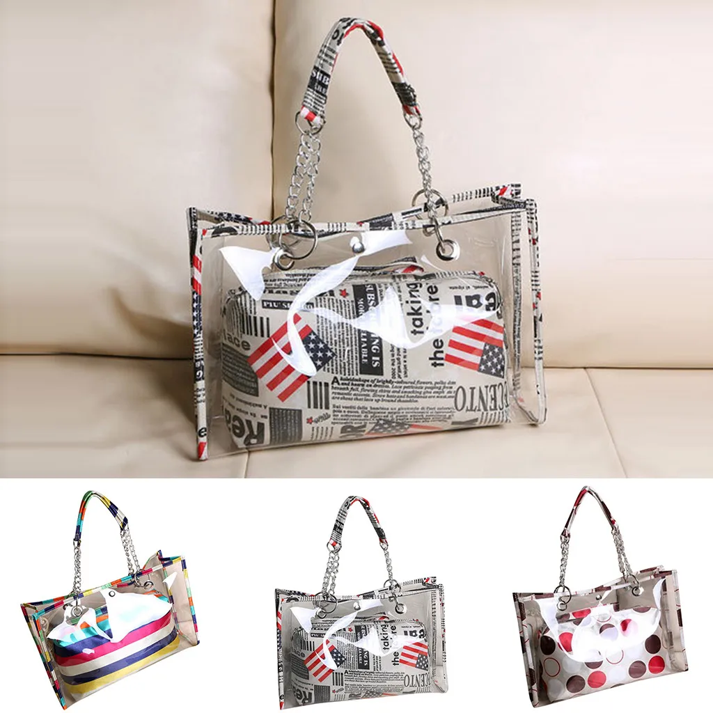 Women Fashion Clear Transparent Large Capacity Shoulder Bags Jelly Candy Color Strap PVC Totes Wild Messenger bags #L10 | Багаж и сумки
