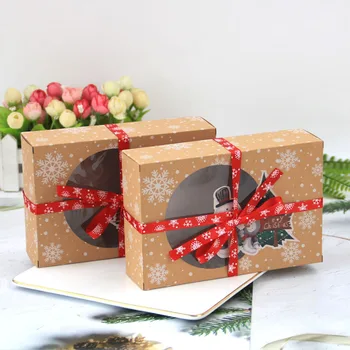 

24pcs Kraft Paper Box PVC Christmas Window Biscuit Packaging Box Kraft Paper Candy Cookies Box