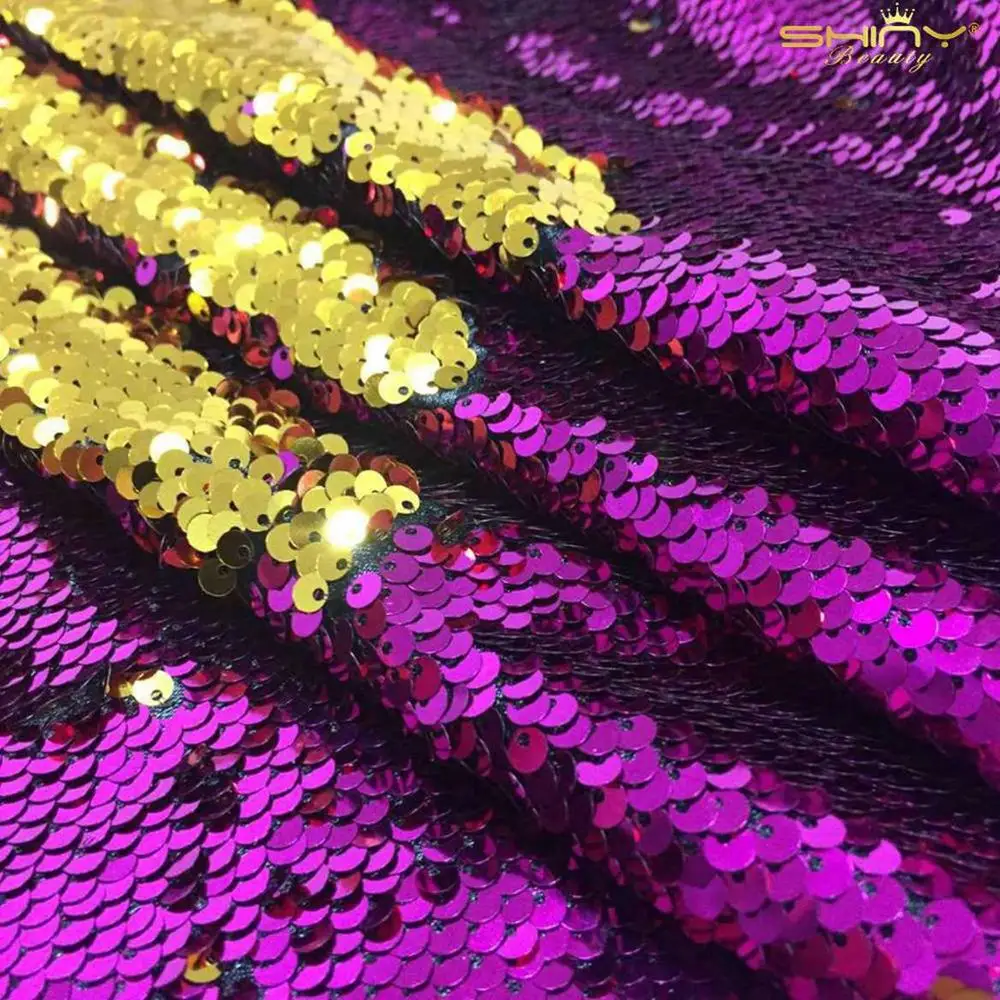 Fuchsia to Gold 10 ярдов Блестки ткань 5 мм переливающиеся блестки ткань Флиппер материал с пайетками Yard-M191010 - Color: Fuchsia to Gold