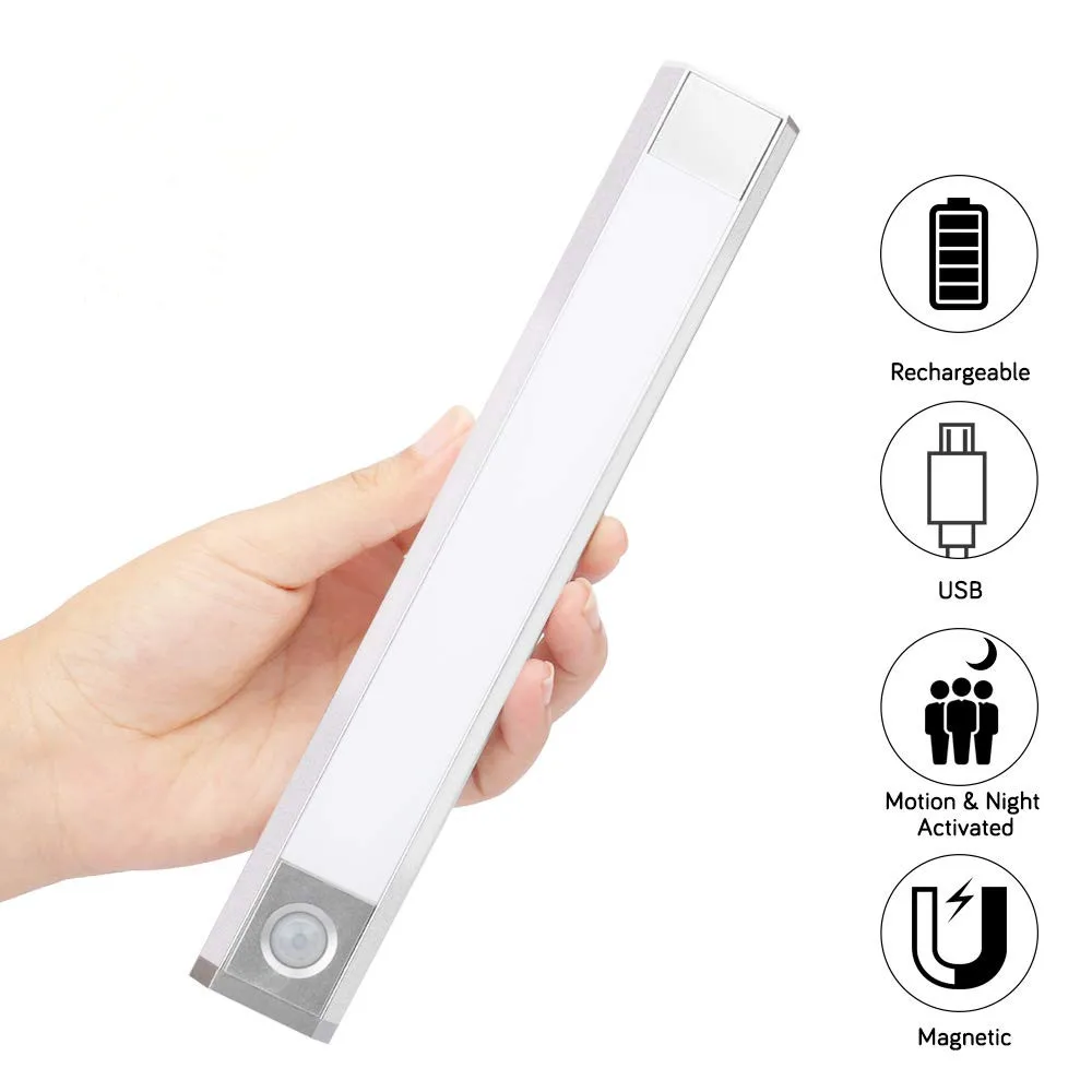 Best Rechargeable Motion Sensor 60LEDs Under Cabinet Light Wireless Aluminum Cupboard Wardrobe Closet Kitchen night light