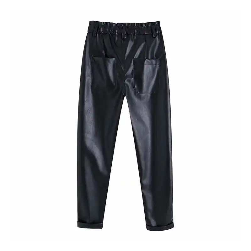 black pu paperbag trousers