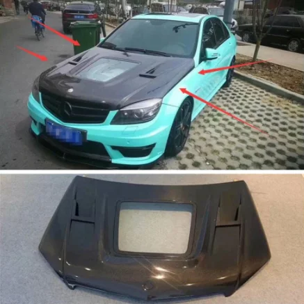 

High Quality Real Carbon Fiber Front Bumper Engine Hood Vent Cover Fits For Mercedes-Benz C-class W204 C63 AMG 2007-2014