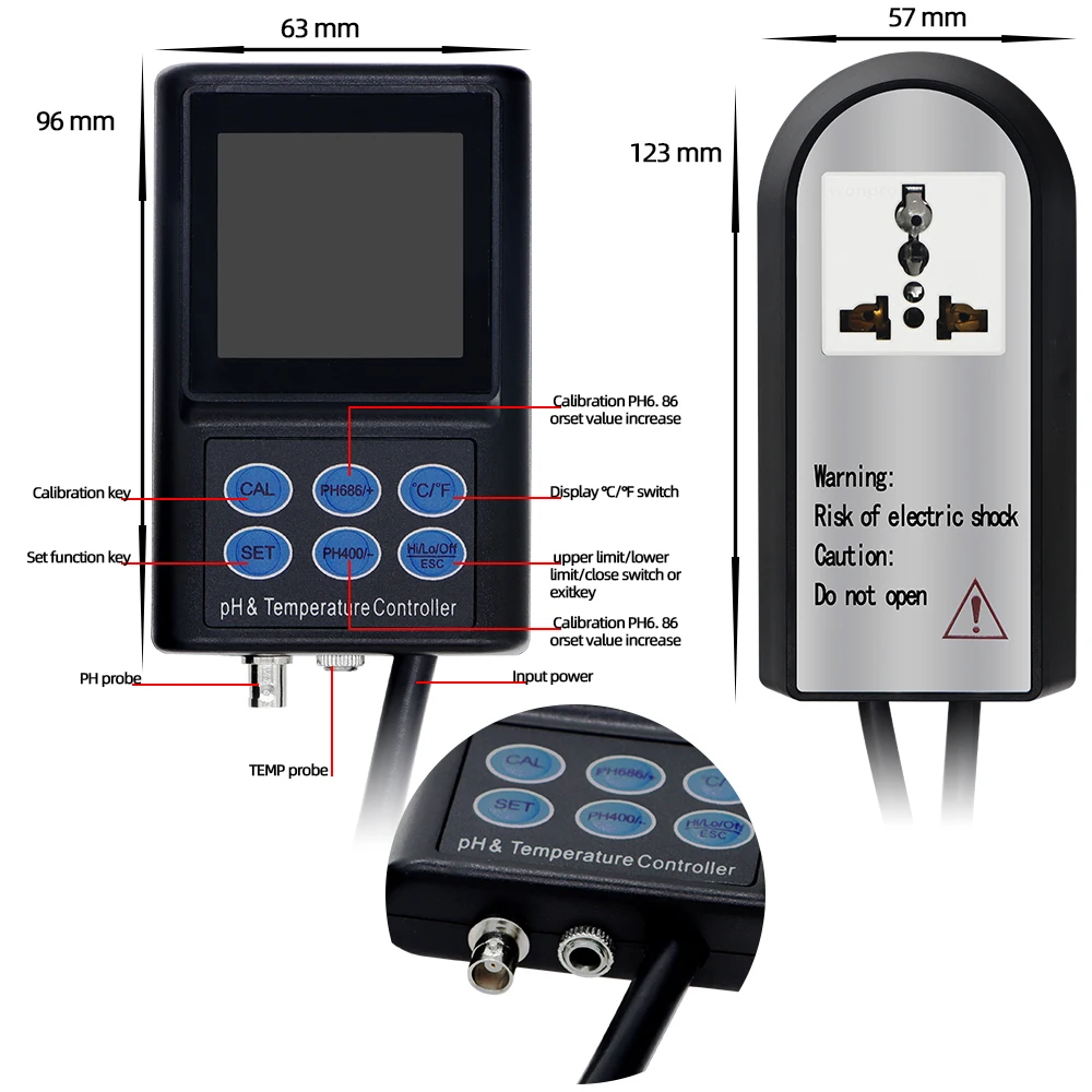 PH-221 Digital PH and Temperature Controller Meter With Backlight LCD Display