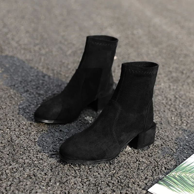 

SW Online Celebrity Martin Boots Women's 2019 New Style Square Head Chunky-Heel Short Boots Women's Autumn And Winter Thin Boots