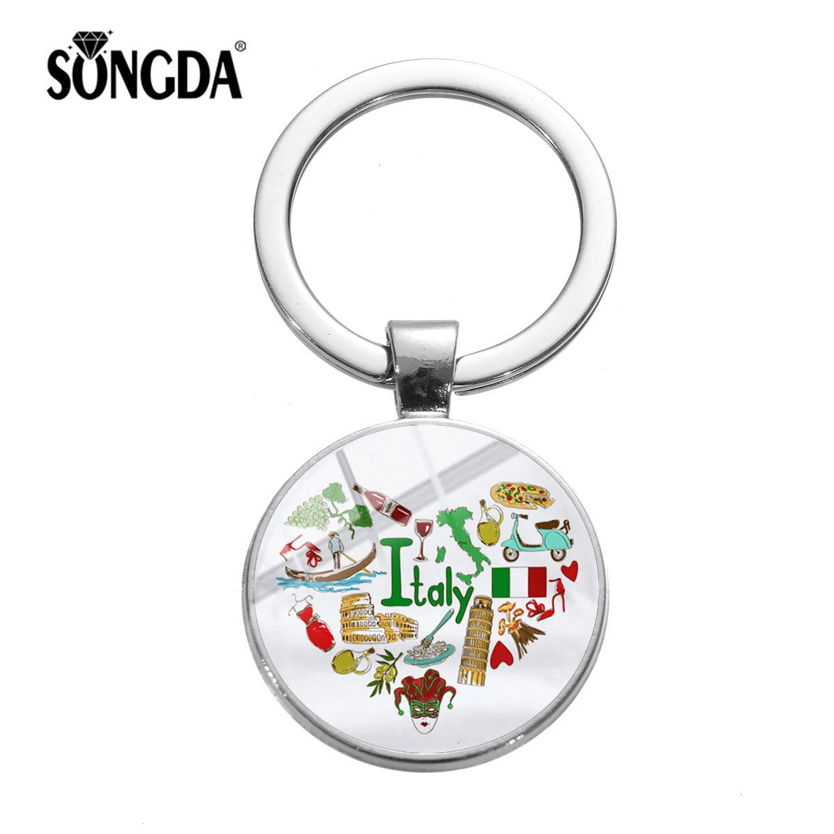 

SONGDA New Arrival National Style Keychain US Mexico Italy France Impressionist Art Picture Glass Dome Key Ring Creative Gifts