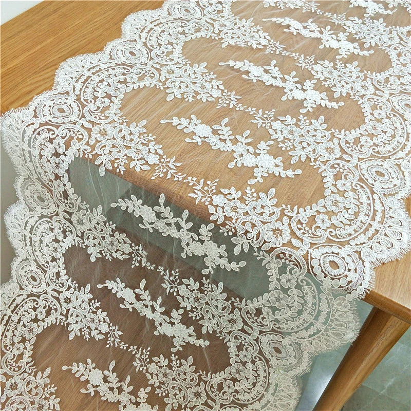 

48cm Width Wedding Table Cloth Decoration Lace Fabric Lace Trim 1 yard(91cm) Long Cord Lace Embroidery Tulle Lace for Gowns
