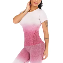 Топ для йоги с градиентным принтом, быстросохнущая дышащая женская спортивная кофта с коротким рукавом, топ для фитнеса, футболка для женщин, для бега, тренировки# c8