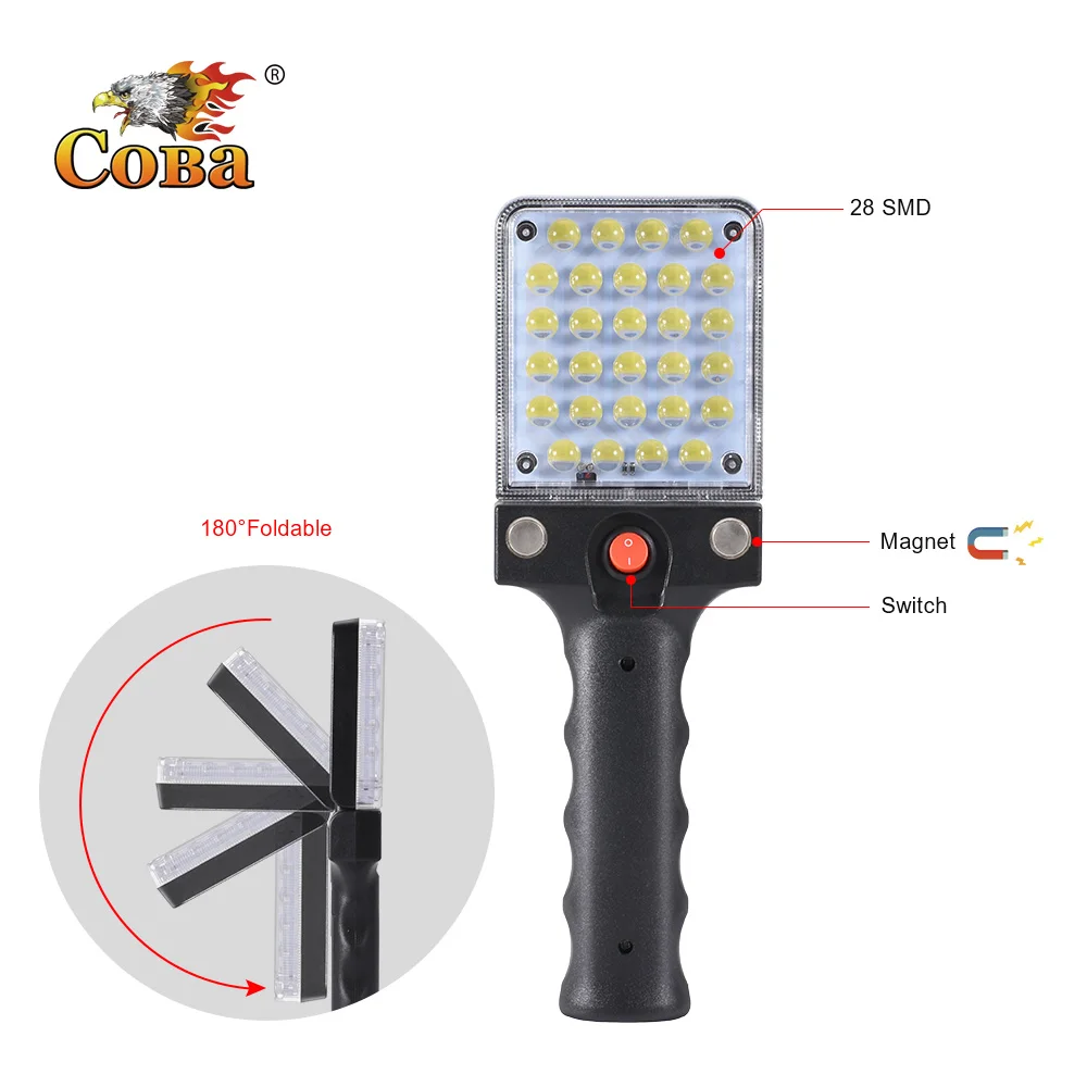 

COBA 2019 new led work light usb rechargeable built-in battery portable light smd magnetic plastic shell rotate hook waterproof
