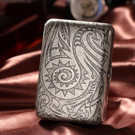 Hold 16pcs Cigarette Delicate pattern Female Retro Case Antique Tobacco Box Slim Portable Storage Gift for men | Дом и сад
