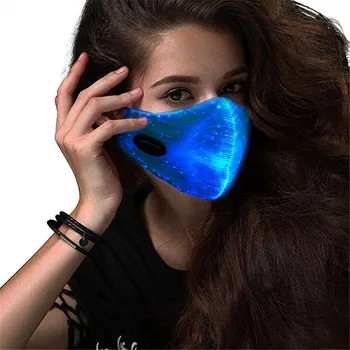 

LED Flashing Mask 7 Colors Luminous Light for Men Women Rave Wind Proof Mask Music Party Black Bilayer Sponge Mouth Mask #2