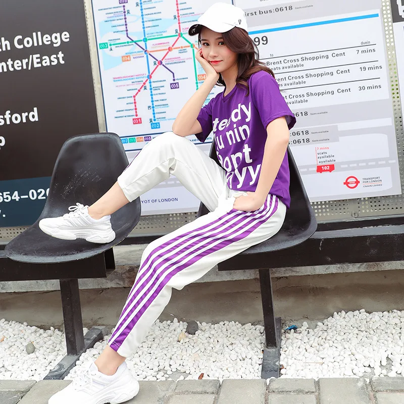 

Casual Sports WOMEN'S Suit 2020 Spring And Summer New Style Students Fashion Korean-style Short Sleeve Loose-Fit Jogging Suits T
