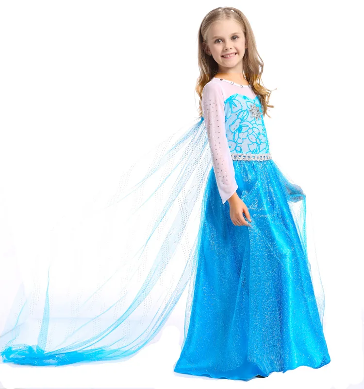 Платье для девочек; платье принцессы Эльзы для костюмированной вечеринки на Хэллоуин; платье принцессы Анны; карнавальный костюм с длинными рукавами для девочек