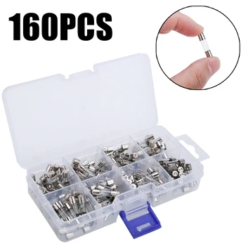 

160pcs/set Durable Quick Blow Glass Fuse Assorted Kit 5*20mm 0.5A-10A DIY Fast Glass Insurance Tube Fuses Mixed Kit with Box
