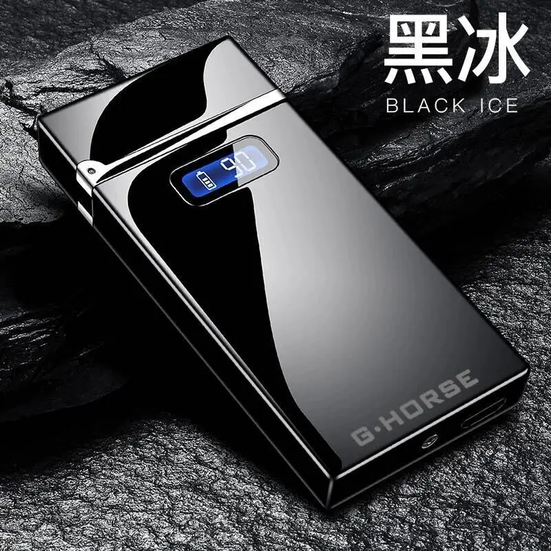 USB Электронная зарядка Зажигалка двойная дуга плазменная Зажигалка светодиодный Мощный ветрозащитный Электрический Импульсный фонарь зажигалки гаджеты для мужчин - Цвет: Black