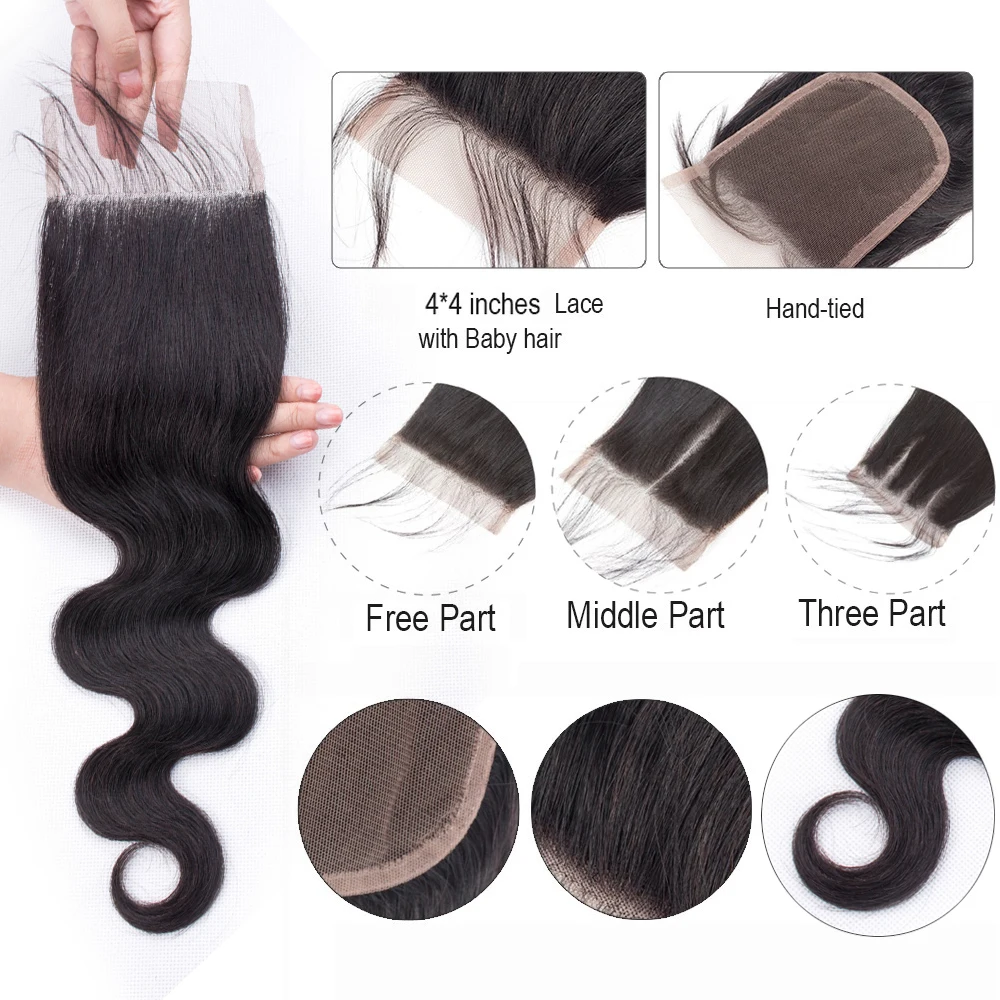 Peruvian-Body-Wave-Human-Hair-Bundles-With-Closure-3-Bundles-Hair-With-Closure-Non-Remy-With
