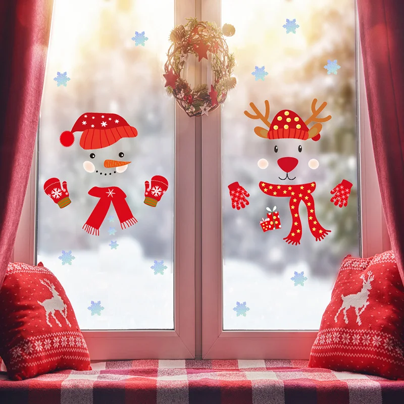 Christmas Stickers Santa Claus Deer Xmas Tree Snowflake Wall Window Refrigerator Ornaments New Year Party Decor | Дом и сад