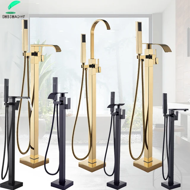 SHBSHAIMY Golden ห้องน้ำอ่างอาบน้ำก๊อกน้ำ Handshower ร้อนเย็น Taps 2ฟังก์ชั่นฝักบัวก๊อกน้ำ 1