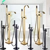 SHBSHAIMY Golden Floor Bathroom Bathtub Faucet with Handshower Hot and Cold Water Mixer Taps Two Function Shower Faucet 1