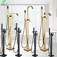 SHBSHAIMY Golden Floor Bathroom Bathtub Faucet with Handshower Hot and Cold Water Mixer Taps Two Function Shower Faucet 1