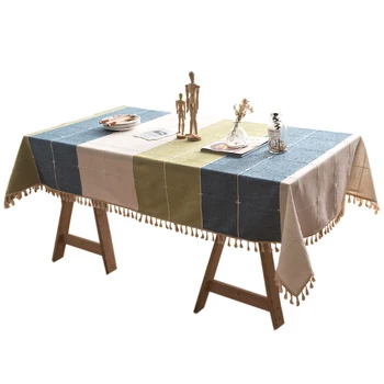 

Cotton Linen Lattice Pattern Placemat Durable Table Cloth With Tassel Kitchen Home Decor Rectangular Cover Dining Desk Picnic