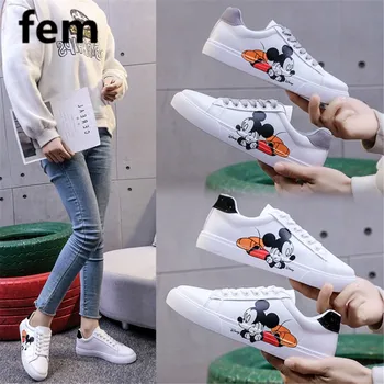 

FEM Cartoon Sneakers Lace Up Flats Shoes Women Skater Shoes Shallow Fashion Tenis Feminine Vulcanize Shoes Round Toe Board Shoes